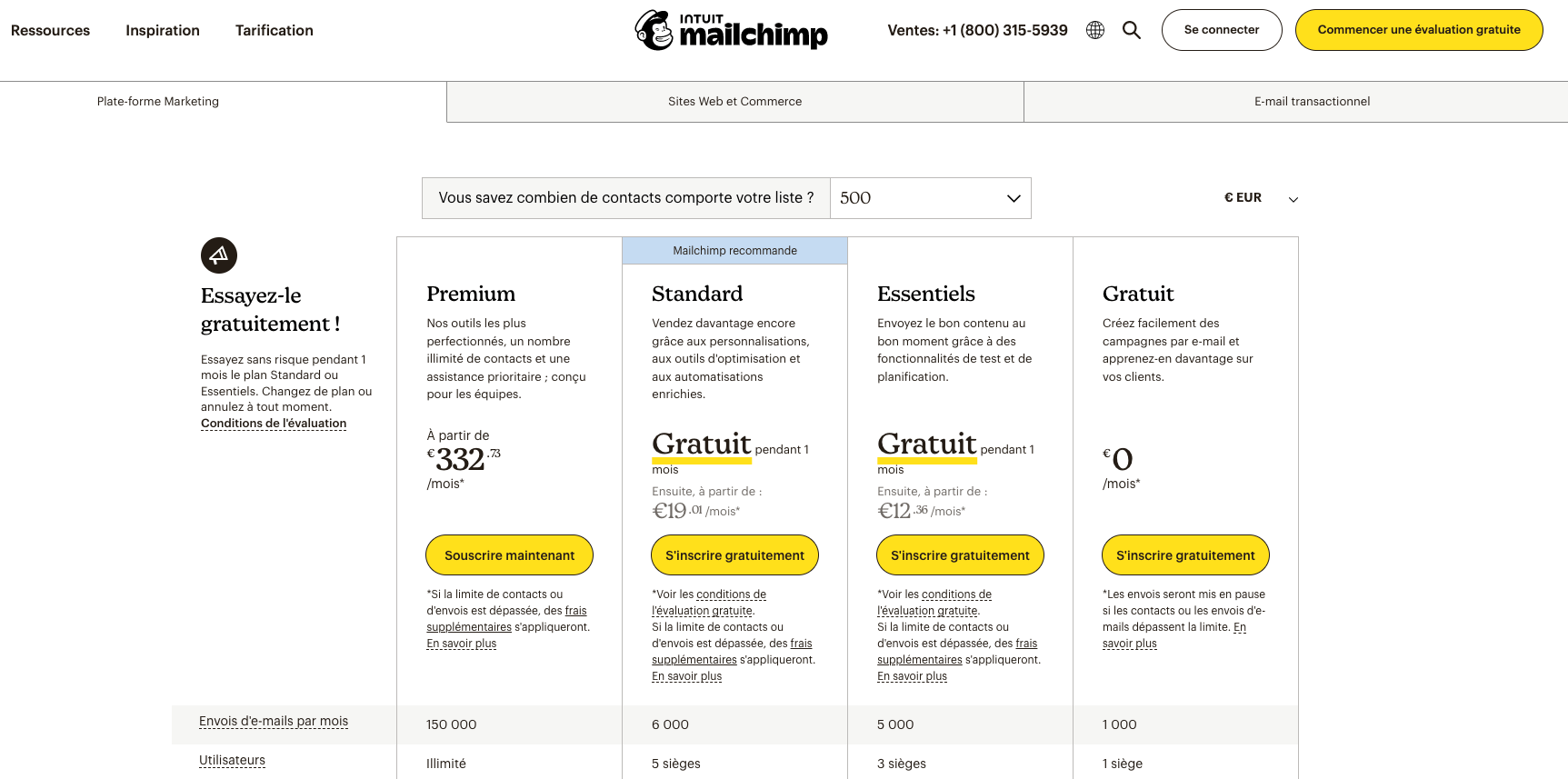 tarifs mailchimp