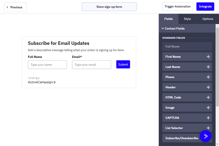 ActiveCampaign form builder