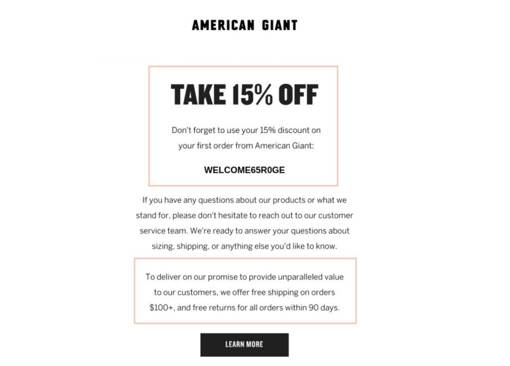 american giant email funnel example