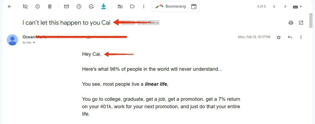 Email Personalization Example