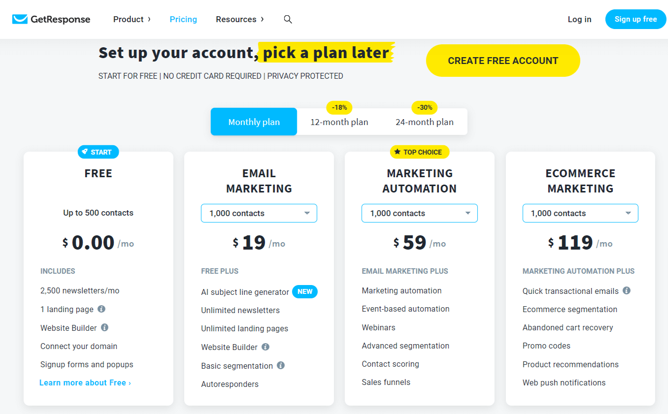 GetResponse Plans and Pricing