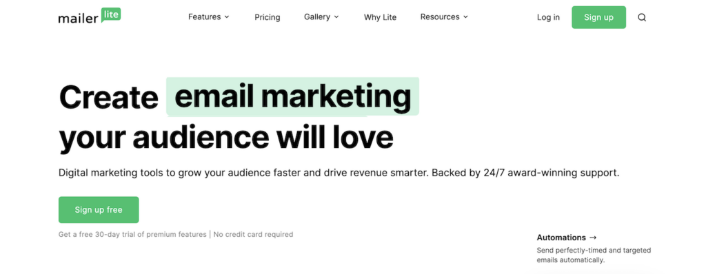 mailerlite homepage