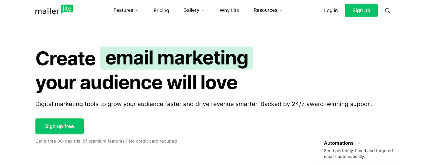 mailerlite homepage