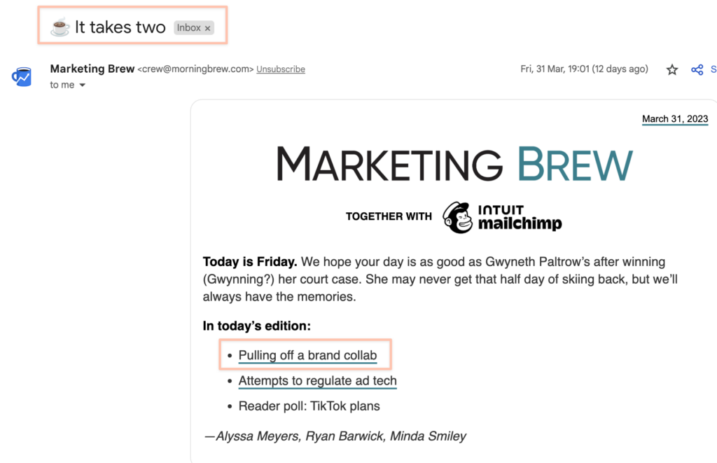 marketing brew subject line