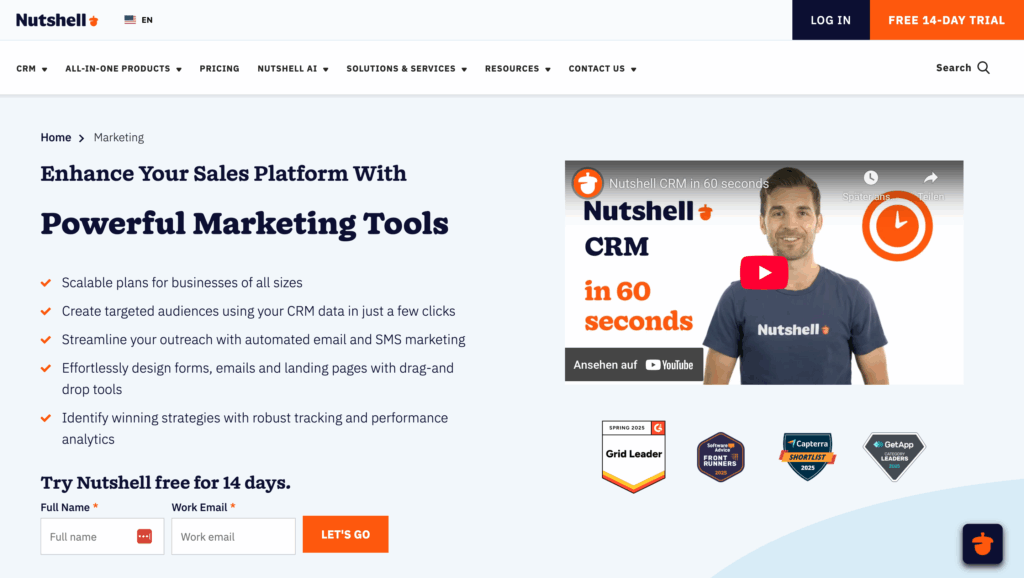 nutshell crm homepage