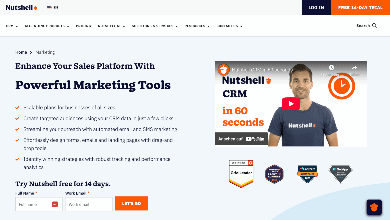 nutshell crm homepage