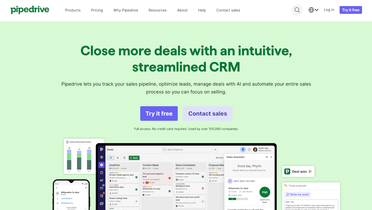 pipedrive crm homepage