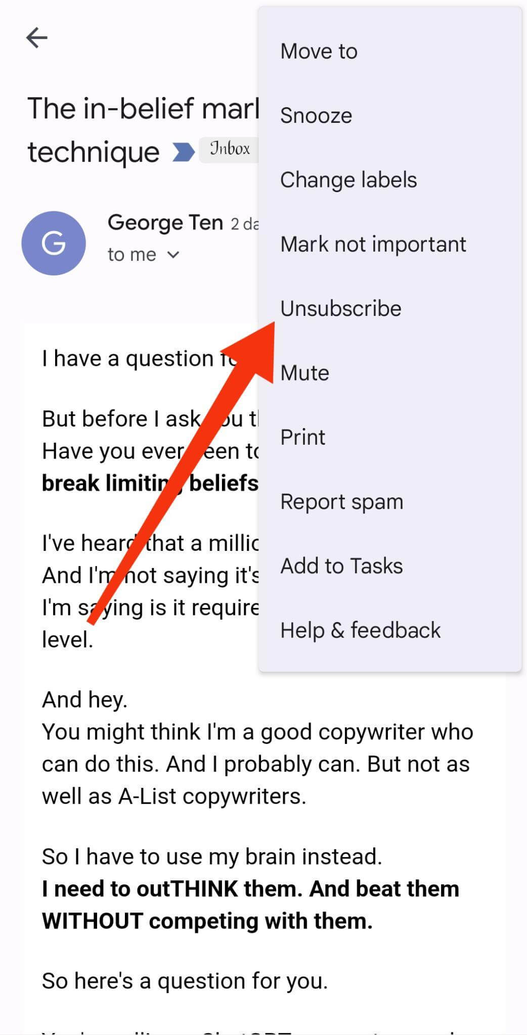 Unsubscribe in header (mobile)