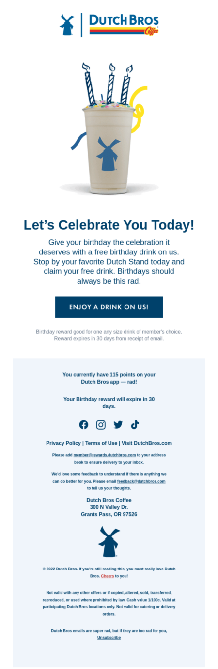 automated email example - birthday email