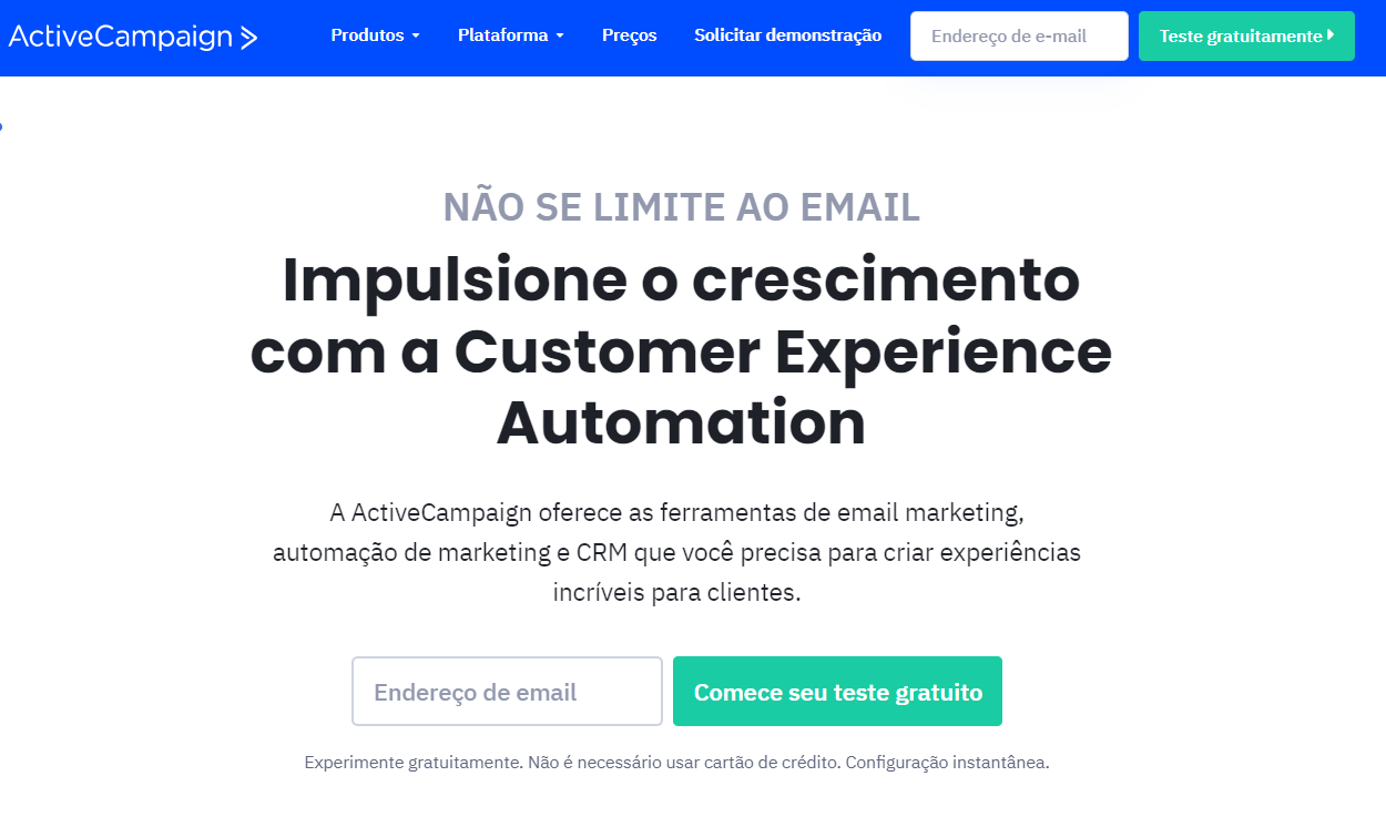 página principal do activecampaign