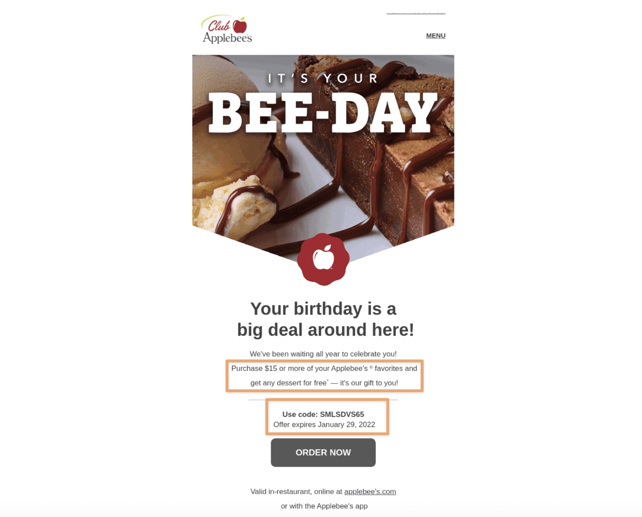 applebees birthday email