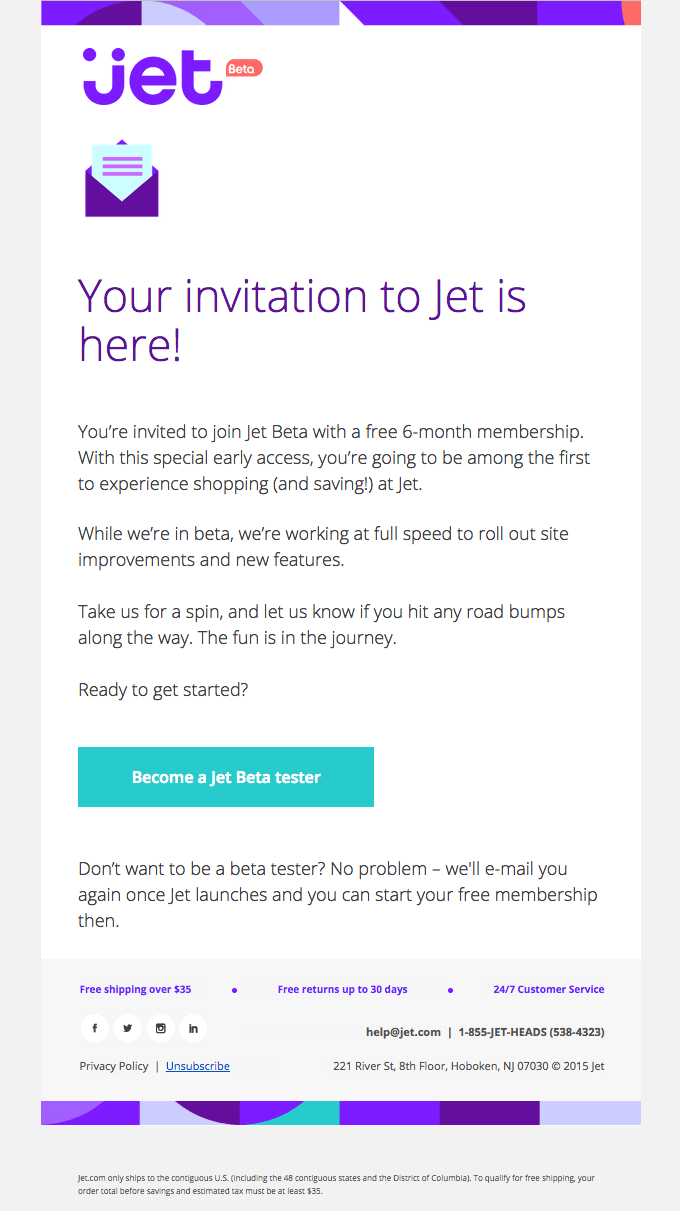 Beta test email example