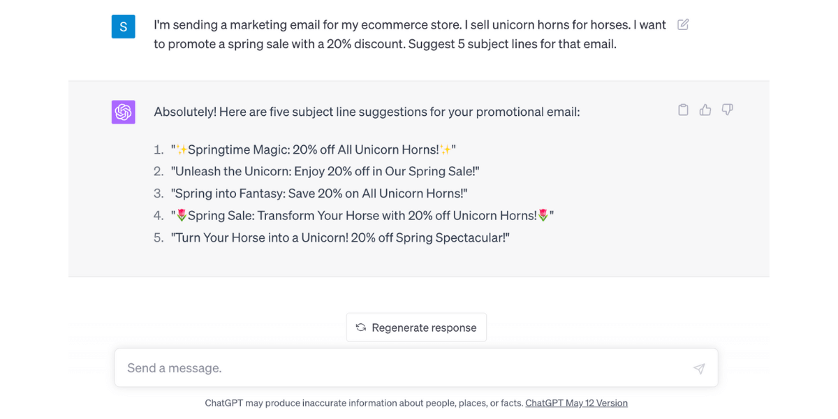 chatgpt subect line suggestions