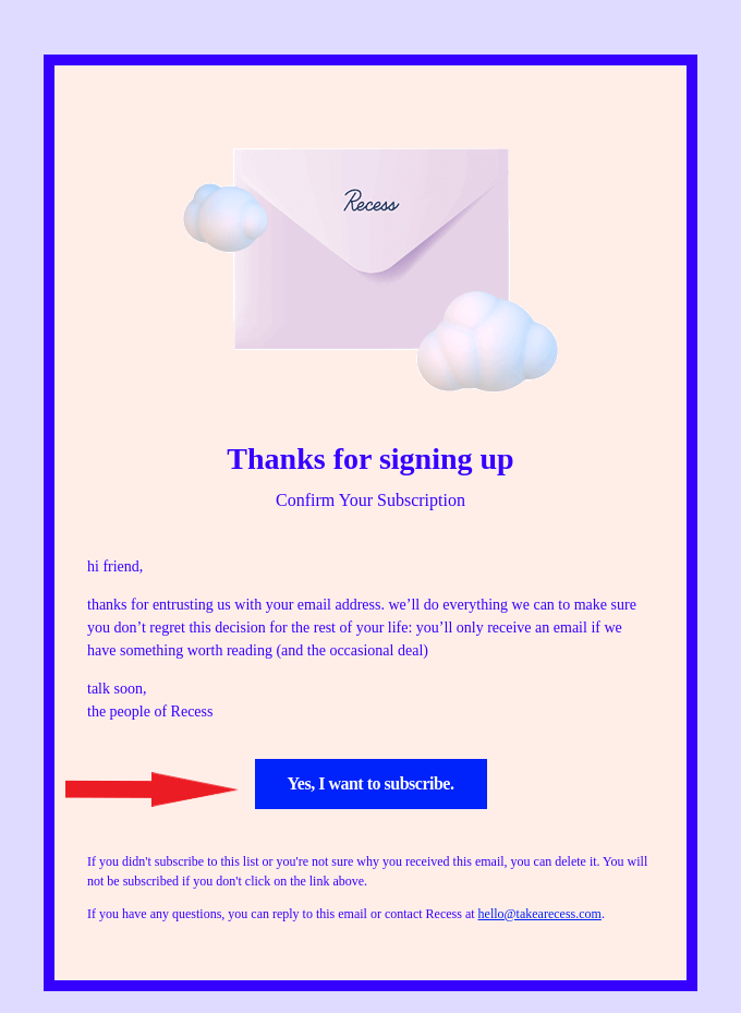 Double opt-in confirm subscription