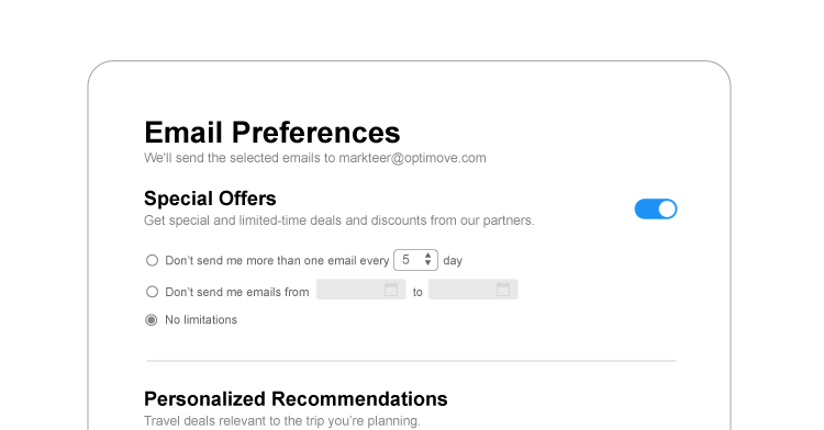 Email frequency in preference settings