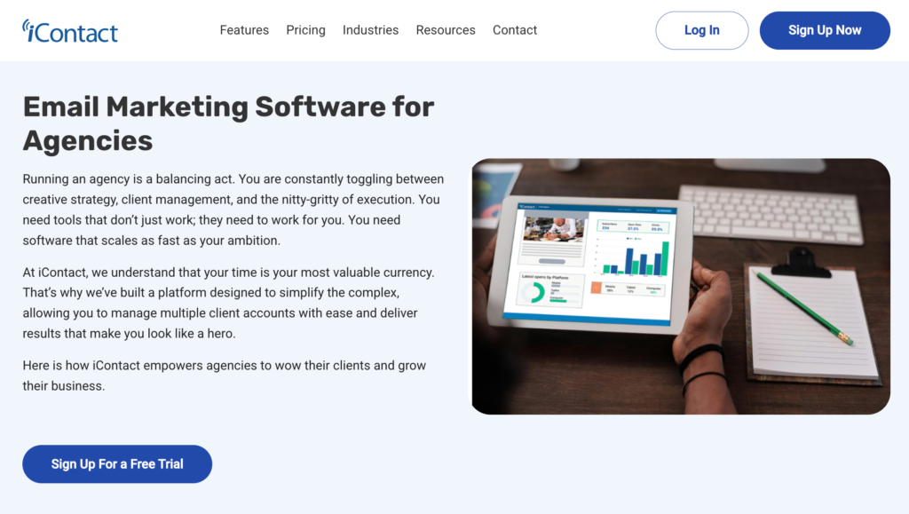 icontact landing page for agencies