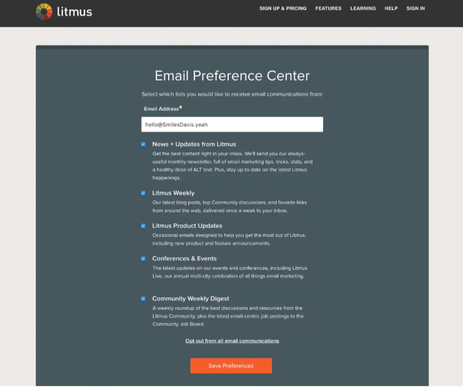 litmus newsletter preferences