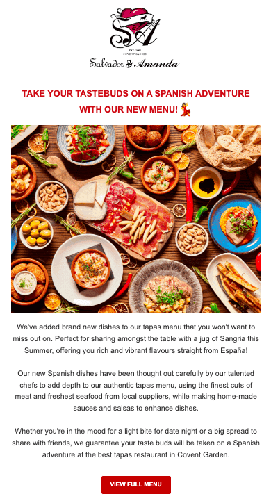 restaurant newsletter example