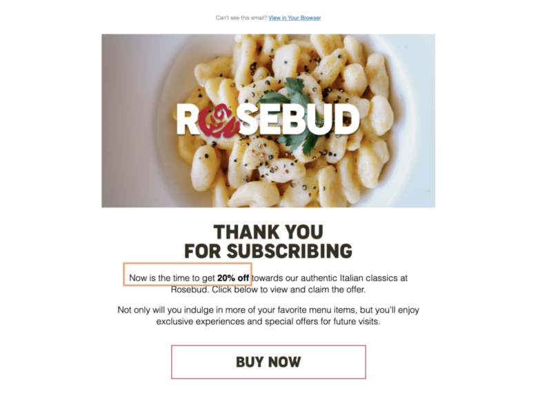 rosebud welcome email offer