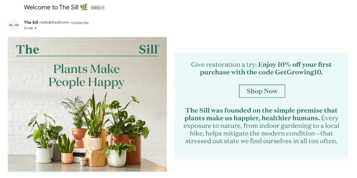 the sill welcome email