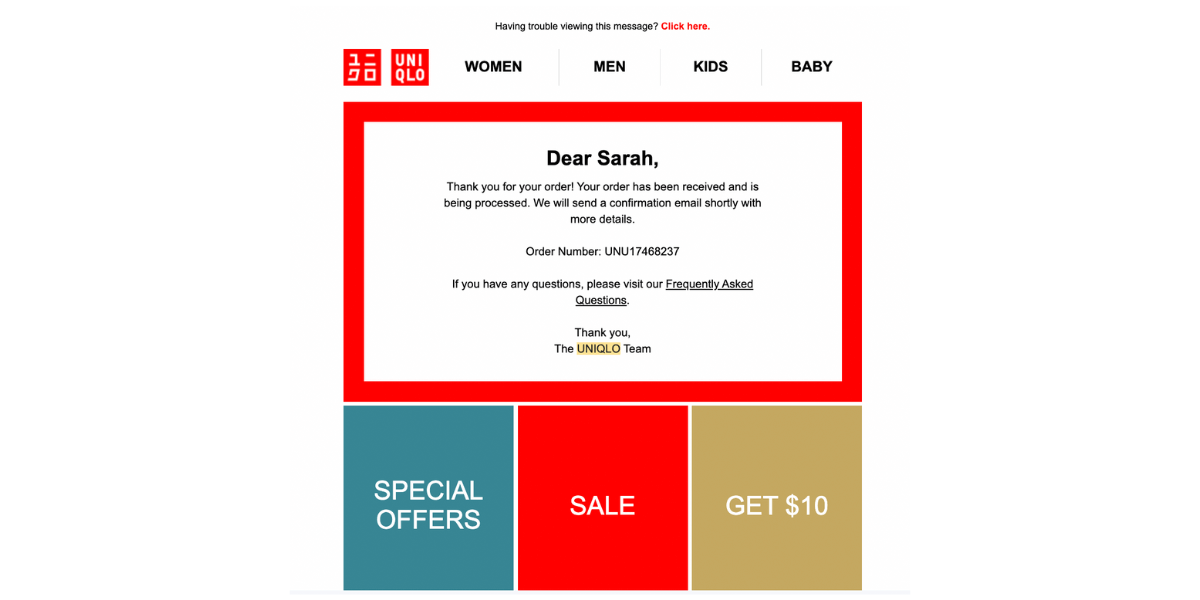 uniqlo transactional emails