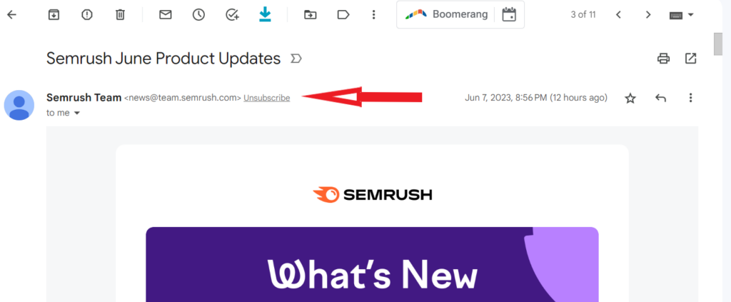 Unsubscribe button in email header