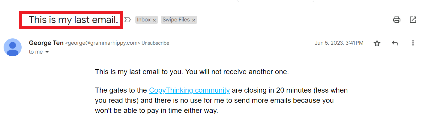 FOMO email subject line