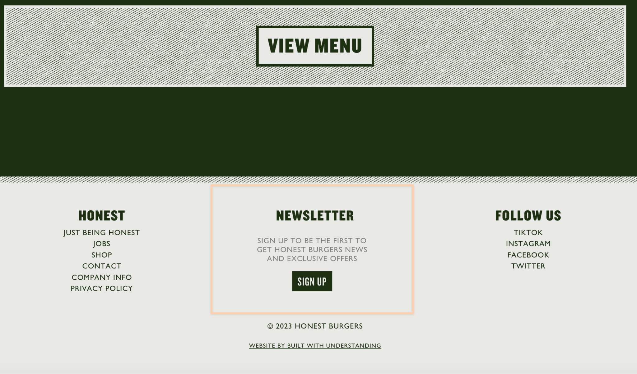 newsletter sign up example - honest burgers