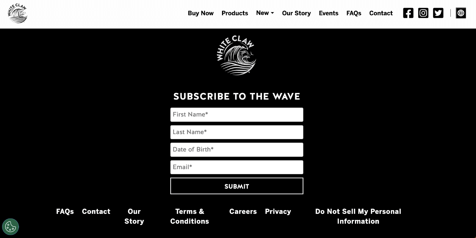 newsletter sign up example - white claw