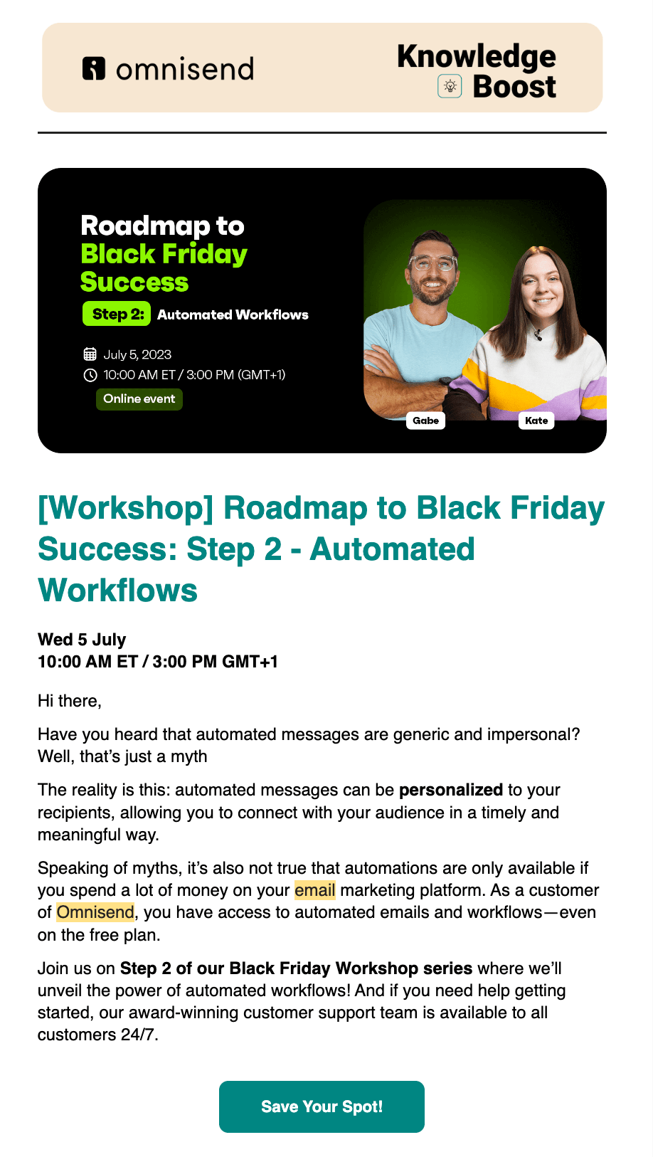 Omnisend promotional email example