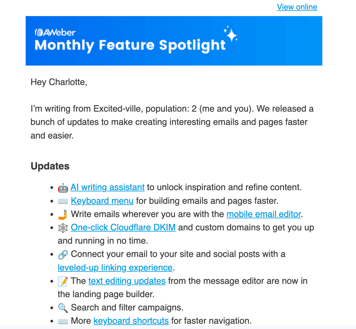 Personalize Emails Better Engagement example aweber