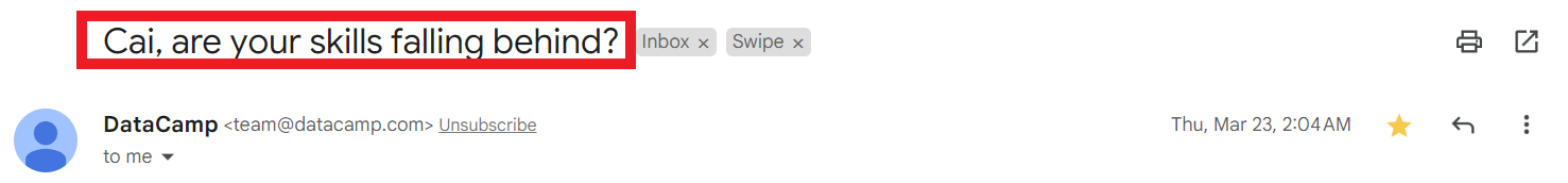 Personalized Email Subject Line
