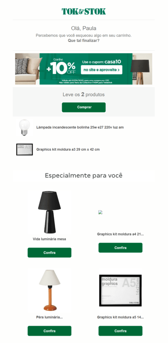 email carrinho abandonado