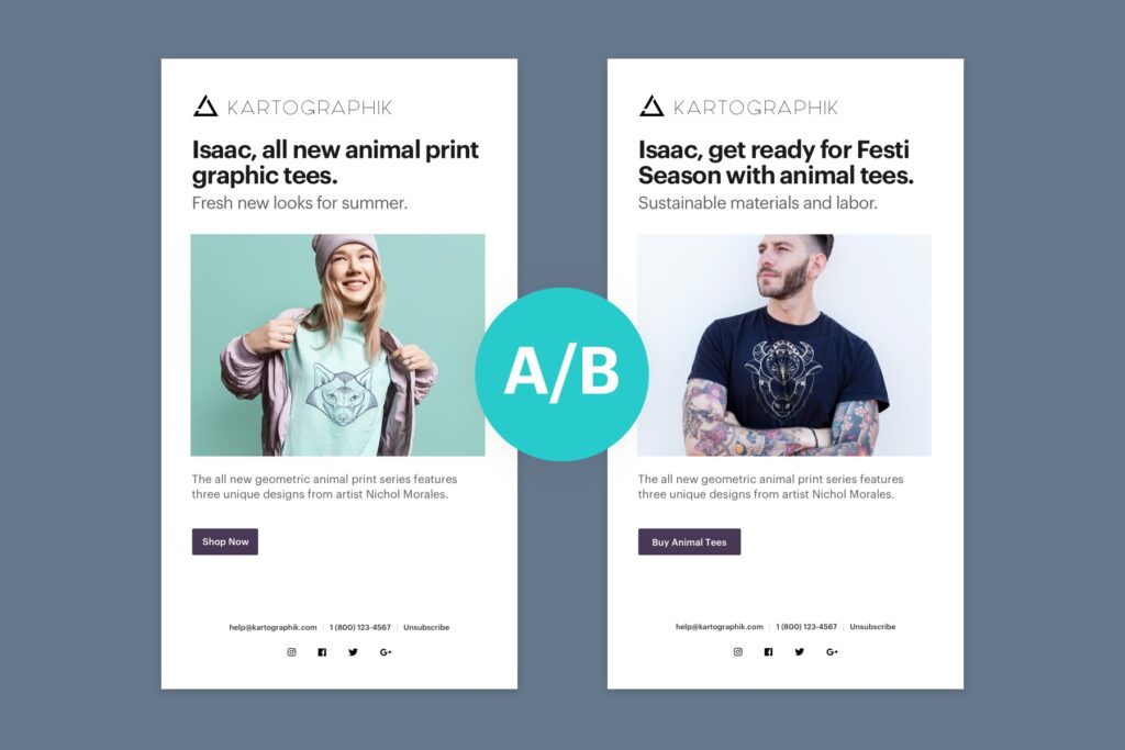 A/B test email example