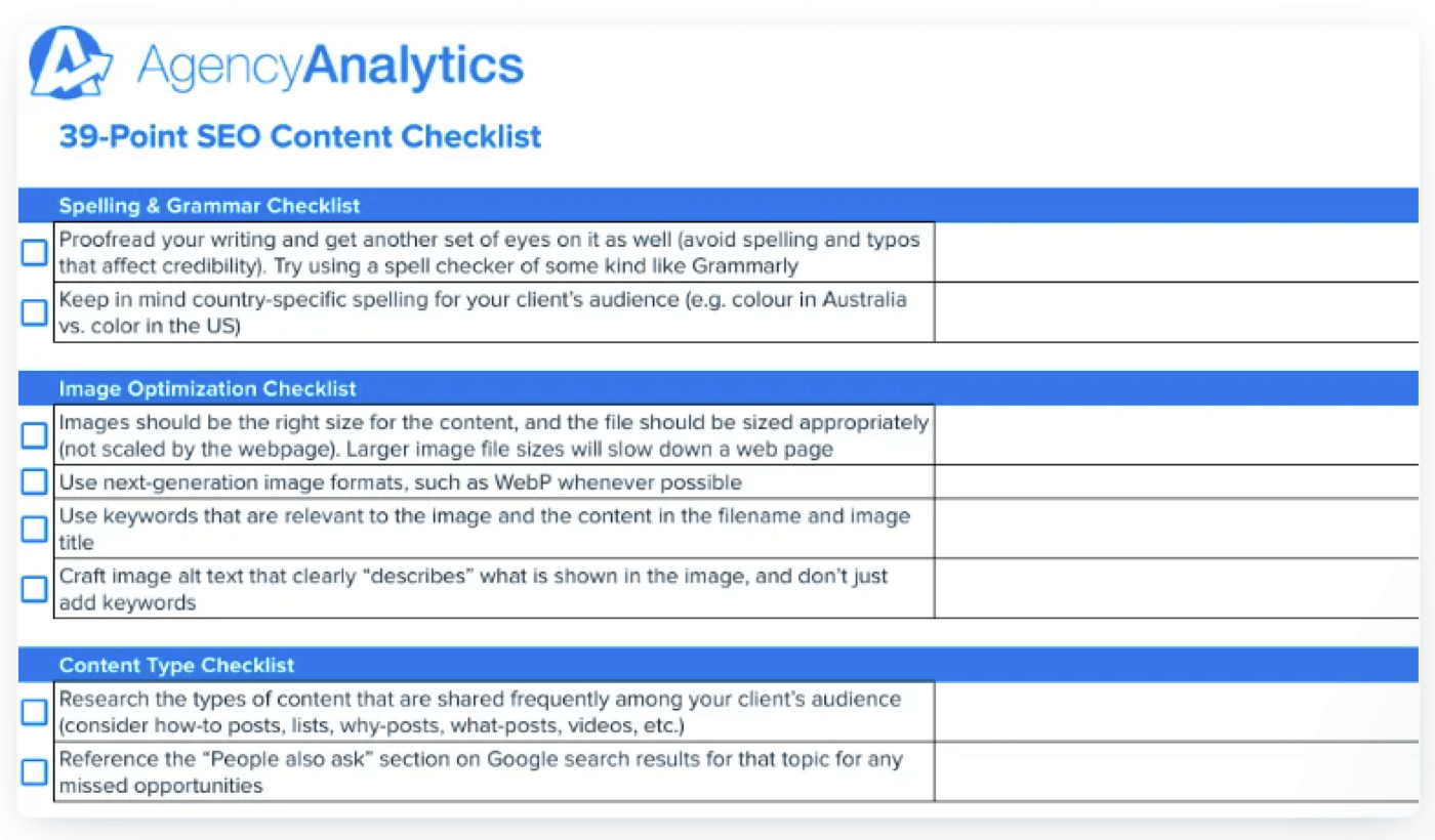 agency analytics checklist