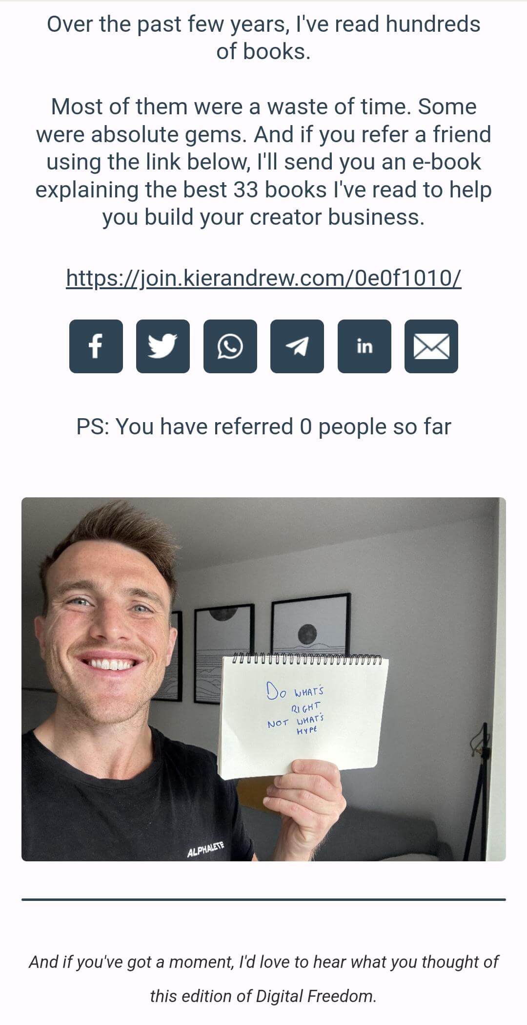 An email with a selfie of the sender