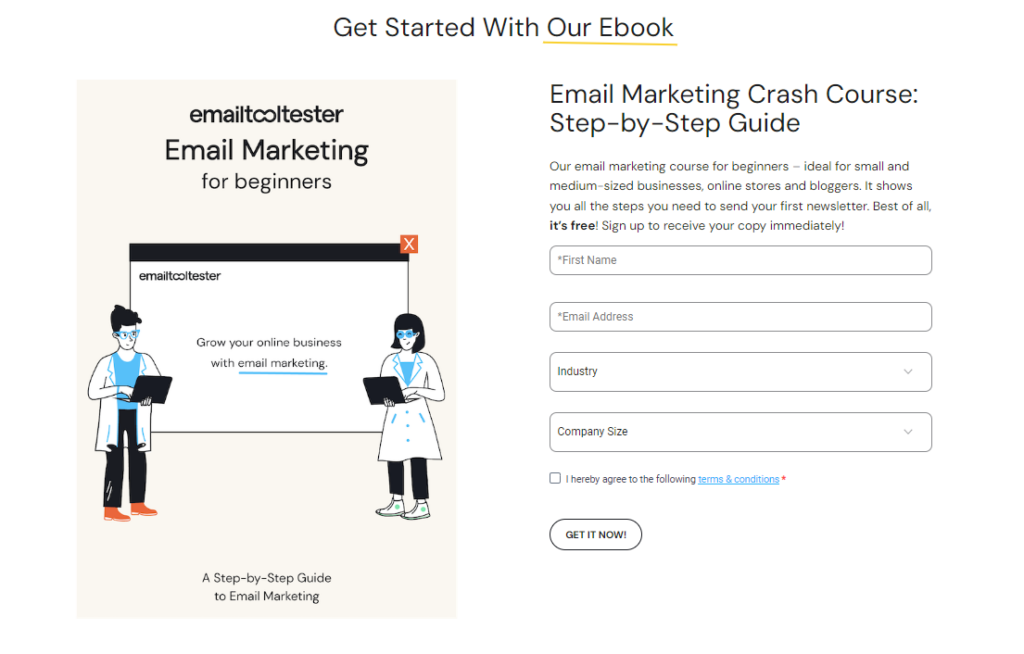 Email marketing crash course lead magnet ebook offered by Email Tooltester. 