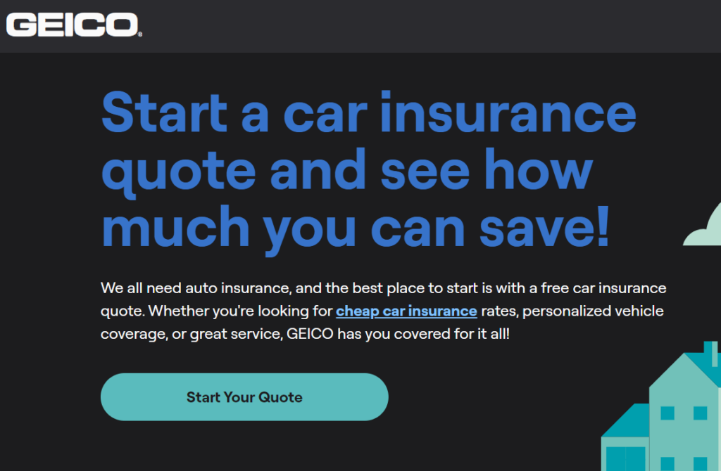 Free car insurance quote offered by Geico to help leads find cheap and personalized insurance rate. 