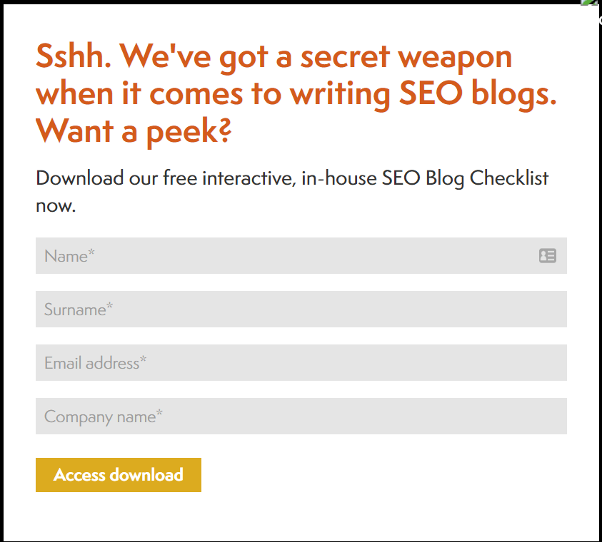 Interactive SEO blog checklist lead magnet offered by Beesting Digital 