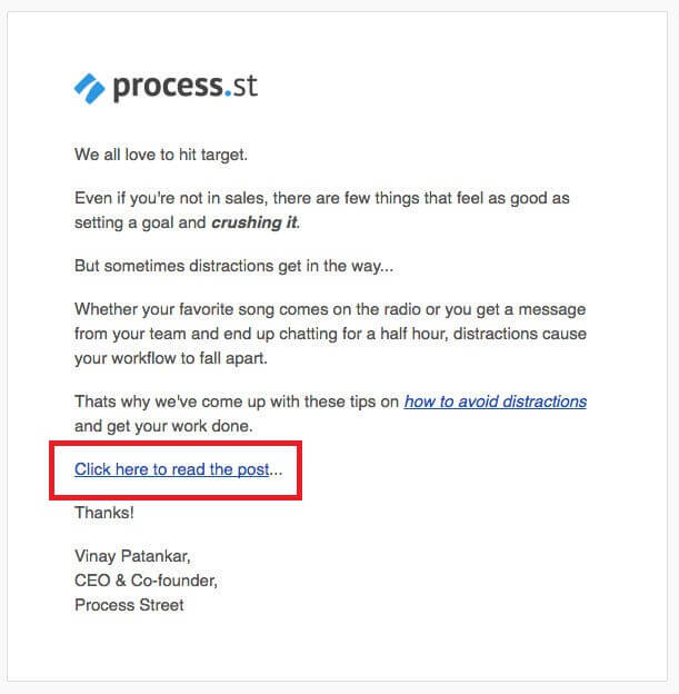 Lead nurture email with a CTA