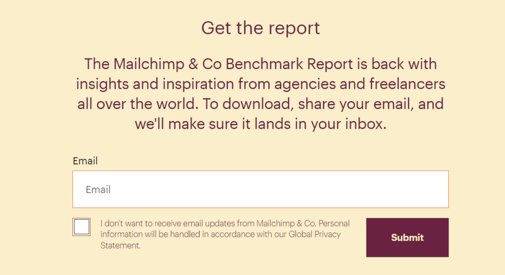 Mailchimp benchmark report of the global survey of agencies and freelancers. 