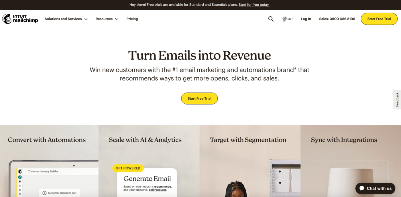 mailchimp homepage