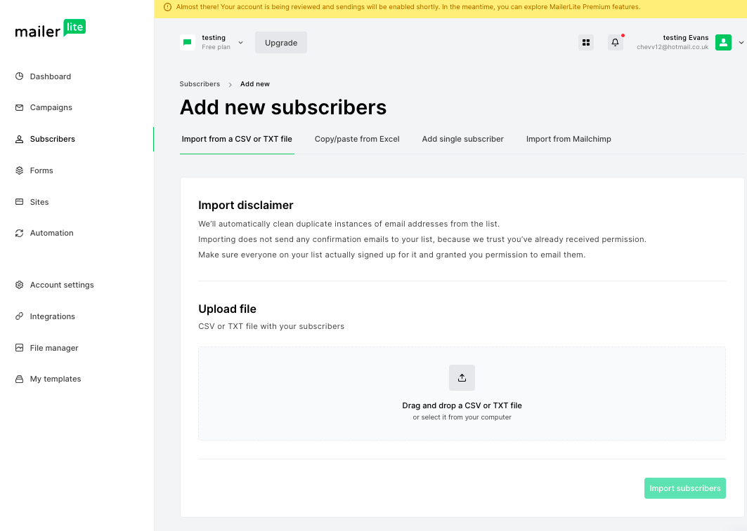 MailerLite add new subscribers