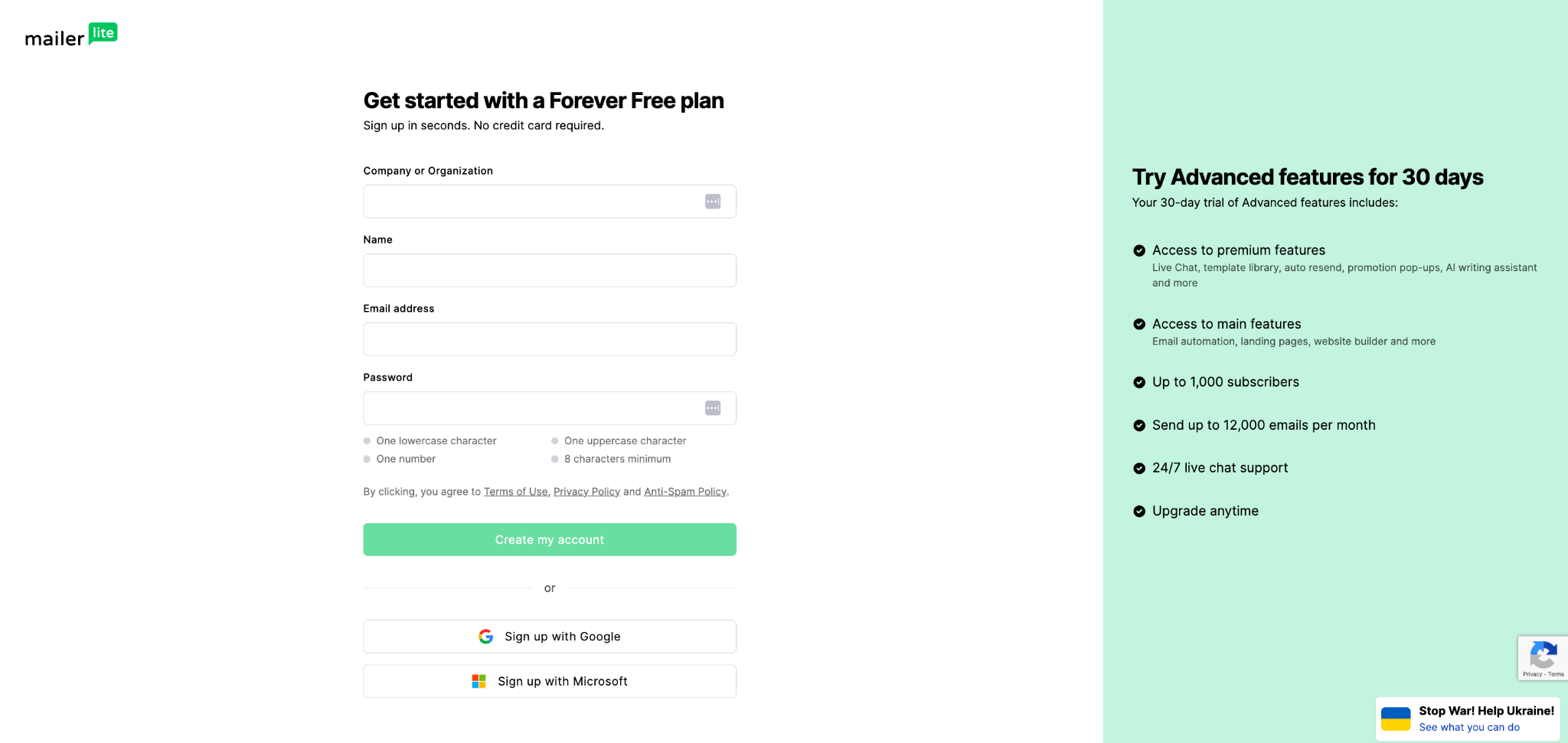 Mailerlite landing page 