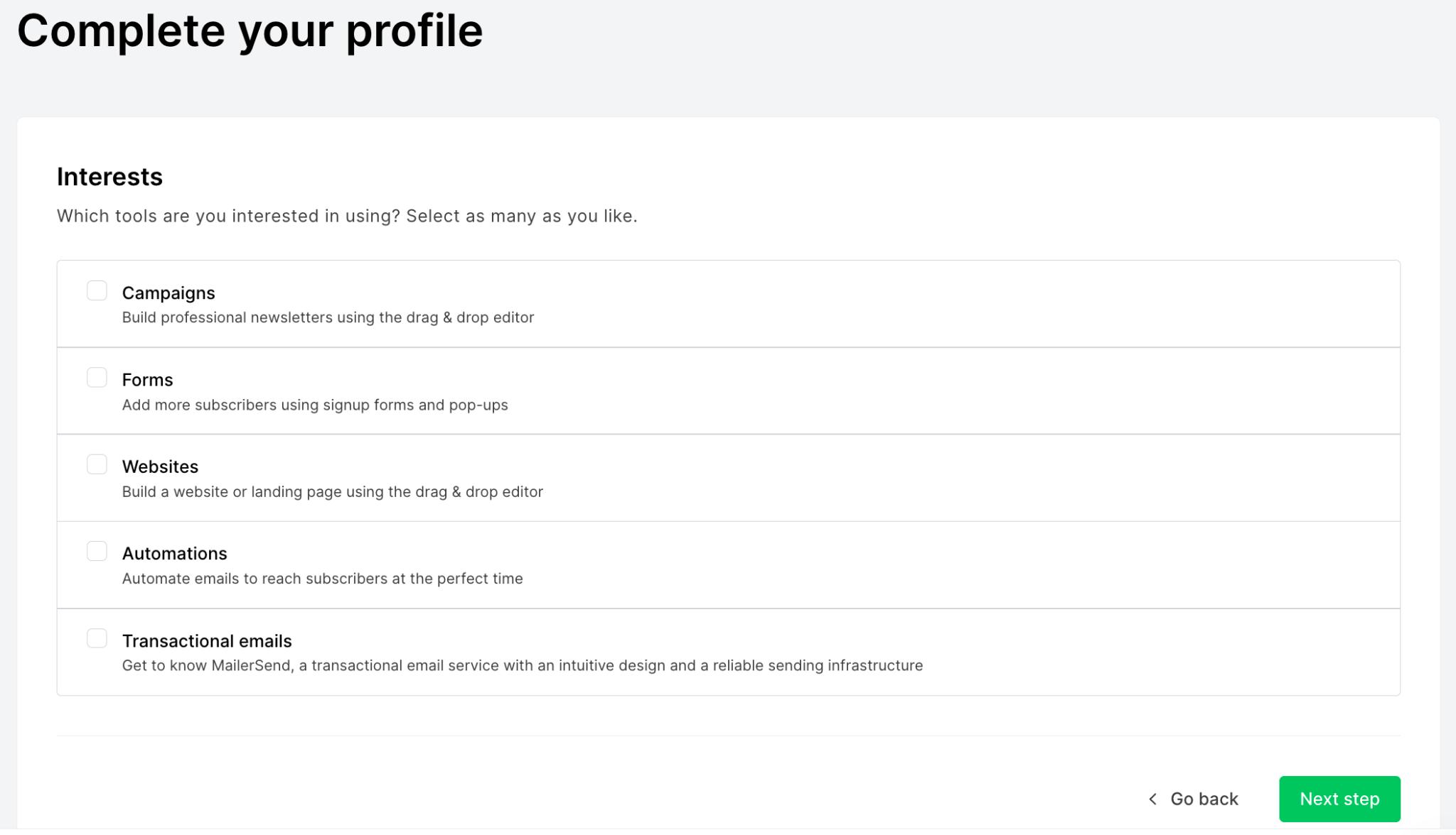 Mailerlite profile settings