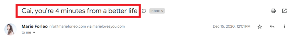 Personalized email subject line