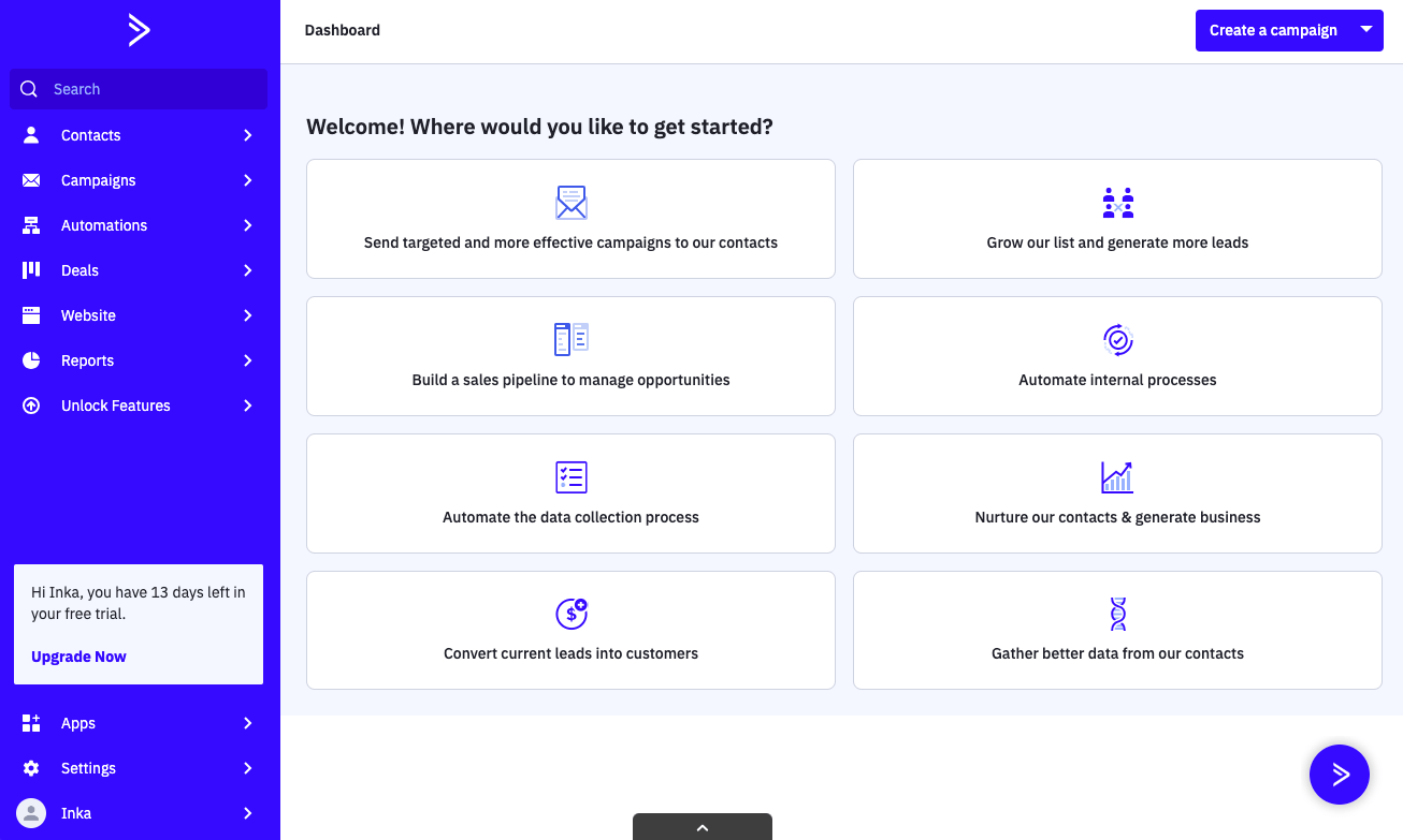 activecampaign dashboard