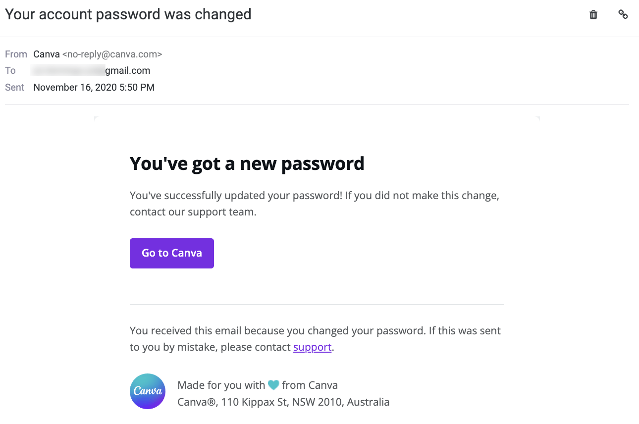 canva password change email
