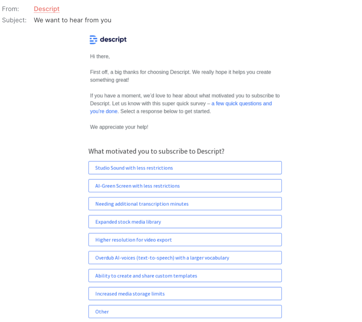 descript feedback email