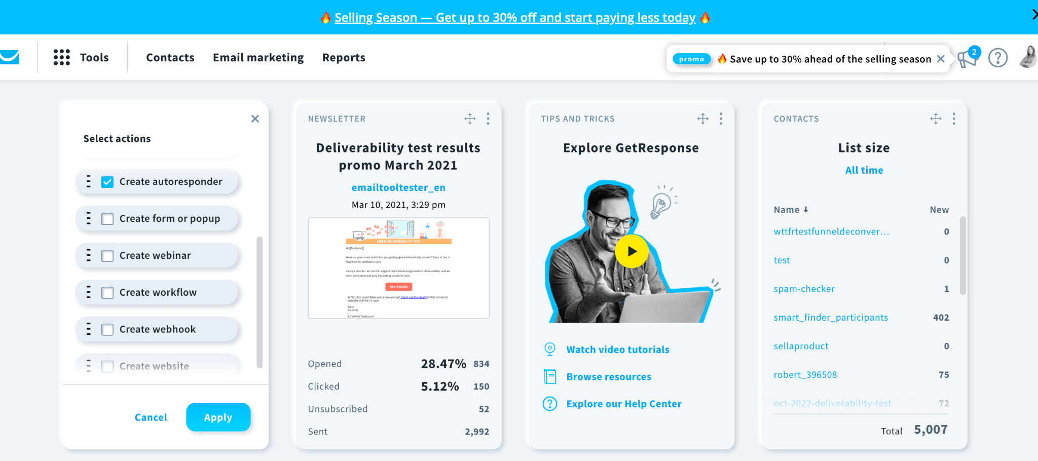 GetResponse dashboard